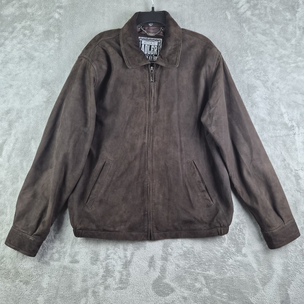 Adler Brown Suede Geniune Lamb Skin Leather Jacket Mens Medium Slanted Pockets
